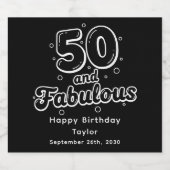 50 and Fabulous Retro Bubble Letter Birthday スパークリングワインラベル (シングルラベル)