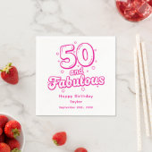 50 and Fabulous Retro Bubble Letter Birthday Pink スタンダードカクテルナプキン (インサイチュ)