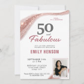 50 and Fabulous Rose Gold 50th Birthday 招待状 (正面)