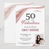 50 and Fabulous Rose Gold 50th Birthday 招待状 (正面/裏面)