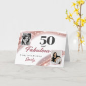 50 and Fabulous Rose Gold Photo 50th Birthday カード (黄色い花)