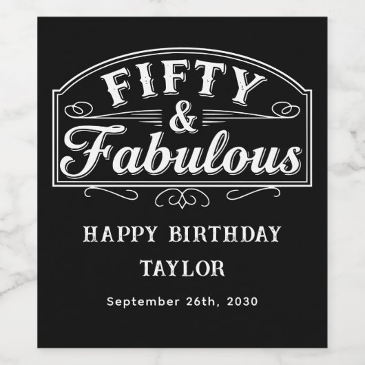50 and Fabulous Rustic Script & Elegant Line Art ワインラベル (シングルラベル)