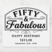 50 and Fabulous Rustic Script & Elegant White スパークリングワインラベル (シングルラベル)