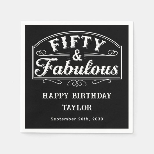 50 and Fabulous Rustic Script & Line Art スタンダードカクテルナプキン (正面)