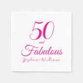 50 and Fabulous Script Pink 50th Birthday Party スタンダードカクテルナプキン (正面)