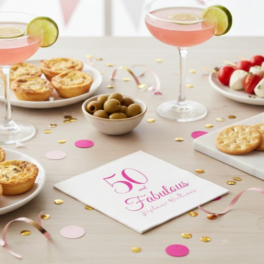 50 and Fabulous Script Pink 50th Birthday Party スタンダードカクテルナプキン