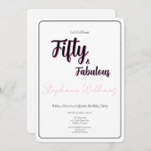 50 and Fabulous Script Pink 50th Birthday Party 招待状 (正面/裏面)