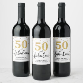 50 and Fabulous wine Sparkling Wine label white &  ワインラベル