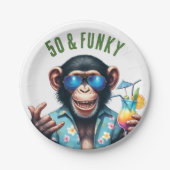 50 and Funky Summer Monkey 50th Birthday ペーパープレート (正面)