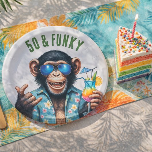 50 and Funky Summer Monkey 50th Birthday ペーパープレート