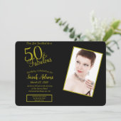 50 & Fab金ゴールド&ブラック50th Birthday Party写真 招待状 (スタンド正面)