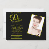 50 & Fab金ゴールド&ブラック50th Birthday Party写真 招待状 (正面)