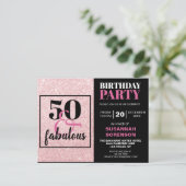 50 & FabulousシックPInkグリッター誕生日パーティー ポストカード (スタンド正面)