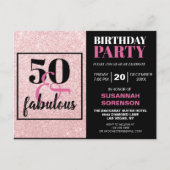 50 & FabulousシックPInkグリッター誕生日パーティー ポストカード (正面)