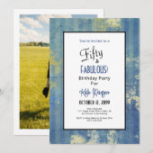50 & FABULOUSバースデーパーティーブルースフォト 招待状 (正面/裏面)