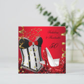 50 & Fabulousファンタスティックレッドブラック金ゴールド誕生日2 招待状 (スタンド正面)