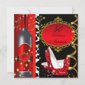 50 & Fabulousファンタスティックレッドブラック金ゴールド誕生日2 招待状 (正面)