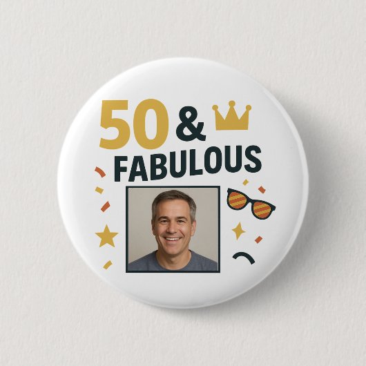 50 & Fabulousフォトカスタム誕生日 缶バッジ (正面)