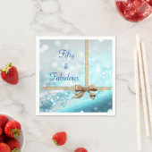 50 & Fabulousフォトブルー金ゴールドボウ50誕生日 スタンダードカクテルナプキン (インサイチュ)