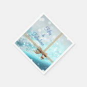 50 & Fabulousフォトブルー金ゴールドボウ50誕生日 スタンダードカクテルナプキン (角)