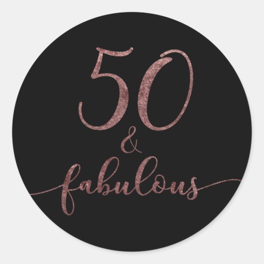 「50 & Fabulous」バラ金ゴールドグリッター誕生日応援2 ラウンドシール (正面)
