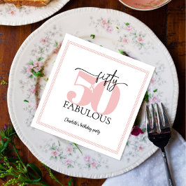 「50 & Fabulous」ピンクとブラック誕生日 スタンダードカクテルナプキン