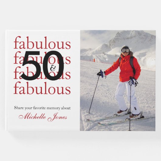 50 & Fabulous – 写真カスタムと名前50誕生日 ゲストブック (正面)