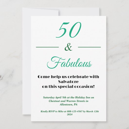  50 & Fabulous 50th  Birthday Invitation 招待状 (正面)