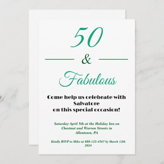 50 & Fabulous 50th Birthday Invitation 招待状 (正面/裏面)