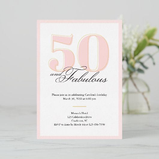 50 & Fabulous 50th Birthday Invitation 箔招待状 (立ち正面)