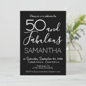 50 & Fabulous 50th Birthday Party Black Elegant 招待状 (スタンド正面)
