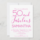 50 & Fabulous 50th Birthday Party Pink Elegant 招待状 (正面)