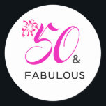 50 & FABULOUS 50th Birthday Party Round Sticker ラウンドシール<br><div class="desc">この"50 & FABULOUS"誕生日ステッカーは、あなたの招待状素晴らし、パーティーの好意またはあなたの家族や友人に送るギフトに追加される。「50&FABULOUS」という言葉はタイポグラフィを使って設定され人気があるている。ホットピンクとブラックの文字は、編集(EDIT)メニューを使用して変更できる。</div>