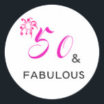 50 & FABULOUS 50th Birthday Party Round Sticker ラウンドシール<br><div class="desc">この"50 & FABULOUS"誕生日ステッカーは、あなたの招待状素晴らし、パーティーの好意またはあなたの家族や友人に送るギフトに追加される。「50&FABULOUS」という言葉はタイポグラフィを使って設定され人気があるている。ホットピンクとブラックの文字は、編集(EDIT)メニューを使用して変更できる。</div>