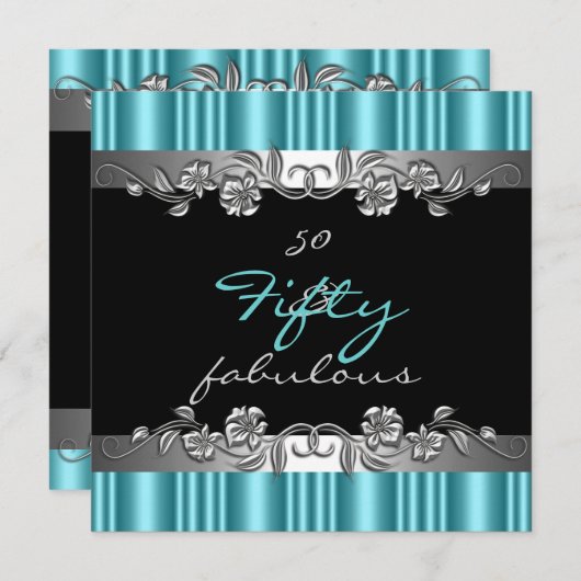 50 & Fabulous 50th Birthday Party Silverティール（緑がかった 招待状 (正面/裏面)