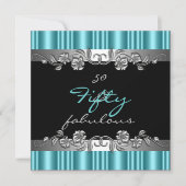 50 & Fabulous 50th Birthday Party Silverティール（緑がかった 招待状 (正面)