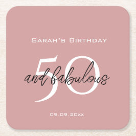50 & Fabulous Birthday Elegant Dusty Pink Girly  スクエアペーパーコースター