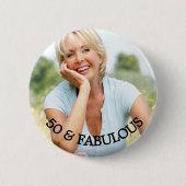 50 fabulous birthday gold name photo 缶バッジ (正面)