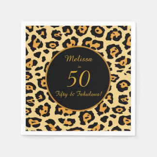 50 Fabulous Birthday Leopard Print Cocktail スタンダードカクテルナプキン