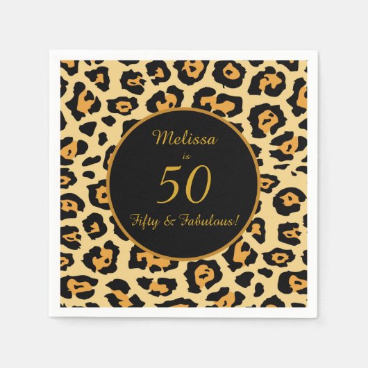 50 Fabulous Birthday Leopard Print Cocktail スタンダードカクテルナプキン (正面)