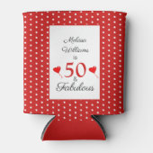 50 & Fabulous Birthday Photo Party Red & White Dot 缶クーラー (正面)