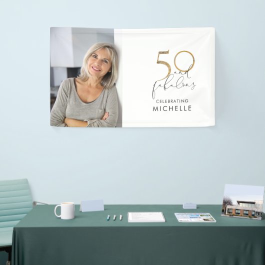 50 & Fabulous Black & White 50誕生日写真 横断幕 (トレードショー)