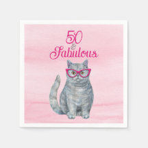 50 & Fabulous Cat, Pink and Gray, 50誕生日