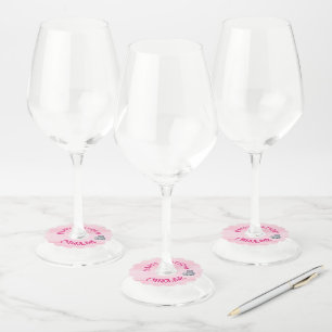 50 & Fabulous Cat, Pink and Gray, 50誕生日 ワイングラスタグ