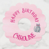 50 & Fabulous Cat, Pink and Gray, 50誕生日 ワイングラスタグ (正面)