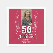 50 & Fabulous Food Magenta 50誕生日写真 スタンダードカクテルナプキン (正面)