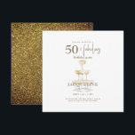 50 & Fabulous Glam金ゴールドスクエアバースデーパーティー<br><div class="desc">ブラック、ホワイト、金ゴールド50と素晴らしい誕生日パーティーの招待。モダン.スクエア.Glam.グリッター画像</div>