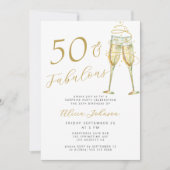 50 & Fabulous gold 50th birthday party 招待状 (正面)