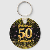 50 Fabulous Gold Glitter Pink Stars 50th Birthday キーホルダー (裏面)