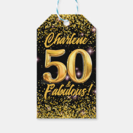 50 Fabulous Gold Glitter Pink Stars 50th Birthday ギフトタグ